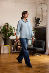 Chemise en lin bleu ciel femme
