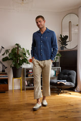 Chemise en lin bleu homme