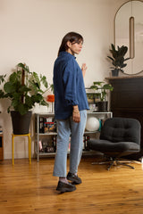 Chemise en lin bleu femme