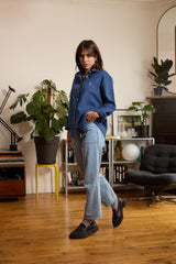 Chemise en lin bleu femme