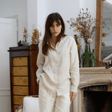 Chemise en lin col mao beige femme