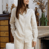 Chemise en lin col mao beige femme