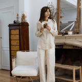 Chemise en lin col mao beige femme