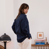 Chemise en lin bleu femme