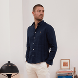 Chemise en lin bleu homme