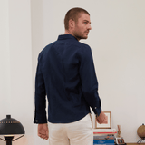Chemise en lin bleu homme