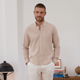 Chemise en lin blanche rayée beige homme