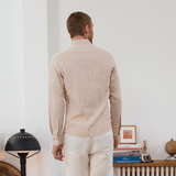 Chemise en lin blanche rayée beige homme