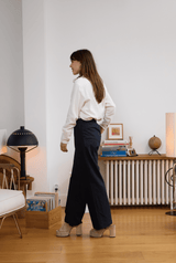 Pantalon en lin bleu femme