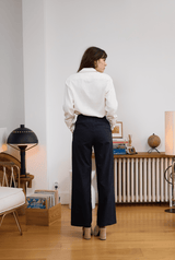 Pantalon en lin bleu femme