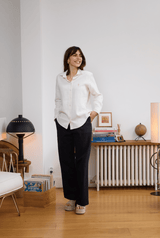 Pantalon en lin bleu femme