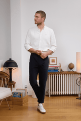 Pantalon en lin bleu homme