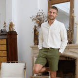 Short en lin homme kaki