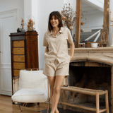 Short en lin femme rayé