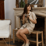 Short en lin femme rayé