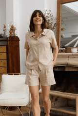 Short en lin femme rayé