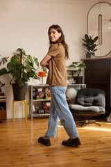 T shirt en lin femme - bronze - col V