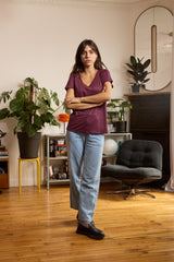 T shirt en lin femme - bordeaux