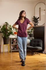 T shirt en lin femme - bordeaux