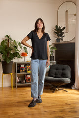 T shirt en lin femme - noir