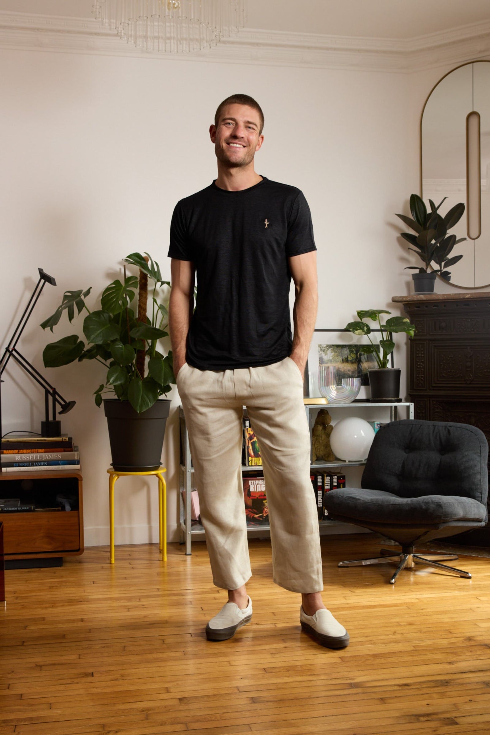 T shirt en Lin pour Homme avec Col Chemise Fashion