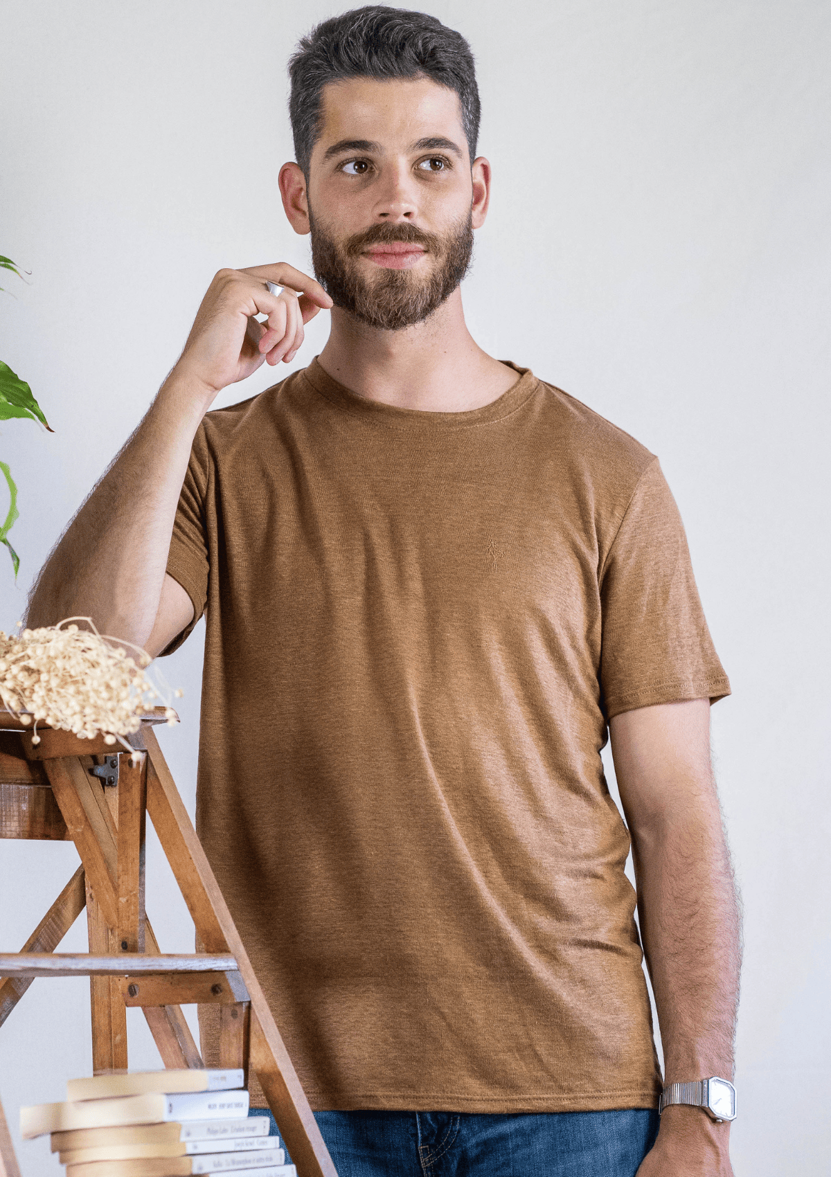 T shirt en lin homme col rond bronze fabrique en france Gratitude