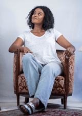 T shirt en lin femme - blanc - col V