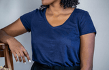 T shirt en lin femme - bleu - col v
