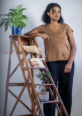 T shirt en lin femme - bronze - col V