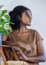 T shirt en lin femme - bronze - col V