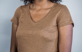 T shirt en lin femme - bronze - col V