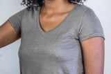 T shirt en lin femme - kaki - col V