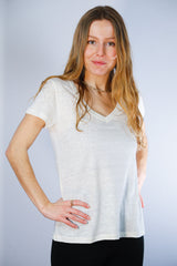 T shirt en lin femme - blanc - col V