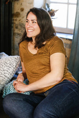 T shirt en lin femme - bronze - col V