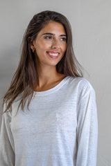 T shirt manches longues en lin bio femme - blanc