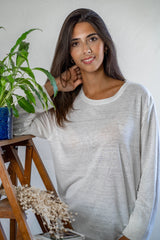 T shirt manches longues en lin bio femme - blanc