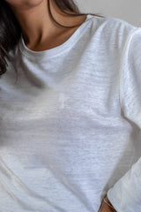 T shirt manches longues en lin bio femme - blanc