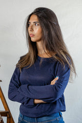 T shirt manches longues en lin bio femme - bleu