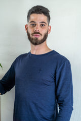 T shirt manches longues en lin bio homme - bleu