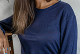 T shirt manches longues en lin bio femme - bleu