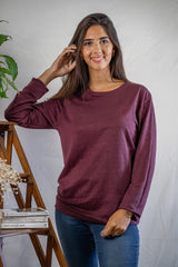 T shirt manches longues en lin bio femme - bordeaux