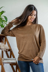 T shirt manches longues en lin bio femme - bronze