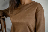 T shirt manches longues en lin bio femme - bronze