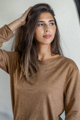 T shirt manches longues en lin bio femme - bronze