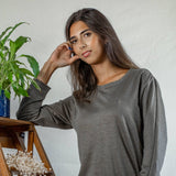 T shirt manches longues en lin bio femme - kaki