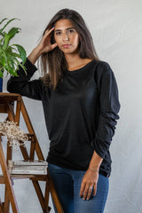 T shirt manches longues en lin bio femme - noir