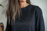 T shirt manches longues en lin bio femme - noir