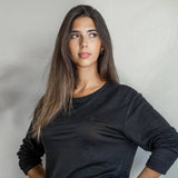 T shirt manches longues en lin bio femme - noir