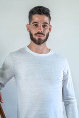 T shirt manches longues en lin bio homme - blanc