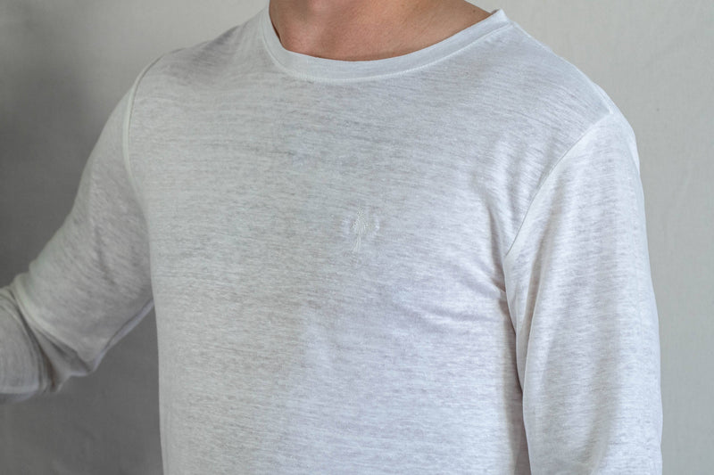 T shirt manches longues en lin bio homme - blanc